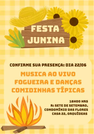 Convite Festa Junina com Girassóis e Fogueira para Editar
