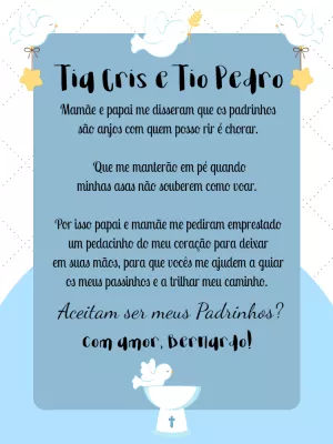 Convite Padrinhos de Batismo Anjinhos para Editar Online