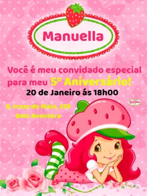 Convite de Aniversário Moranguinho para Editar Online