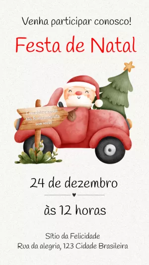 Convite Festa de Natal com Papai Noel no Carro para Editar Online