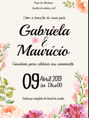 Convite de Casamento Floral Aquarela para Editar Online