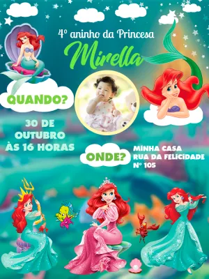 Invitación de cumpleaños La Sirenita – Estático – Pedro Henrique