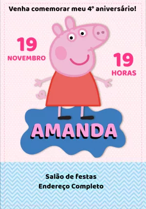 Convite de Aniversário Peppa Pig para Editar Online
