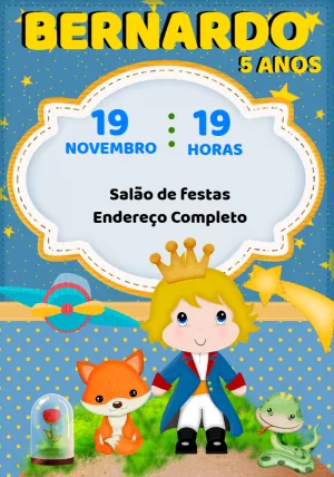 Convite de Aniversário Pequeno Príncipe para Editar Online