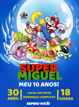 Convite de Aniversário Super Mario Bros para Editar Online