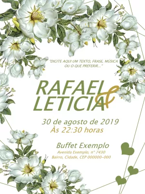 Convite de Casamento Floral com Rosas Brancas para Editar