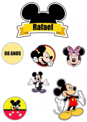 Topo de Bolo Aniversário Mickey Mouse para Editar Online