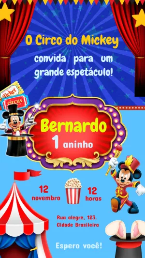 Convite Aniversário Circo do Mickey para Editar Online