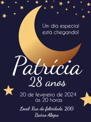 Convite de Aniversário Lua e Estrelas para Editar Online