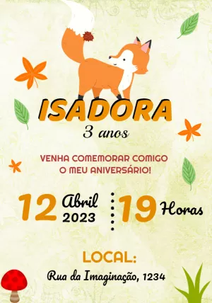 Convite de Aniversário Raposa do Bosque para Editar Online