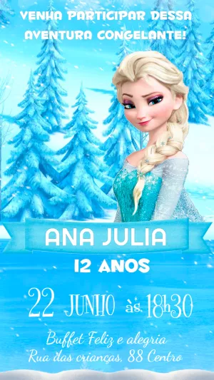 Convite de Aniversário Frozen com Elsa para Editar Online