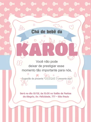 Convite Chá de Bebê Menina Rosa com Peixinhos para Editar