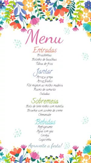 Menu de Casamento Floral para Editar Online e Imprimir