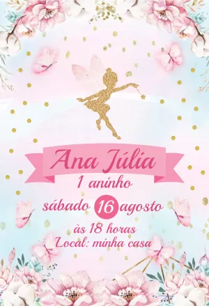 Convite de Aniversário Fada Encantada para Editar Online
