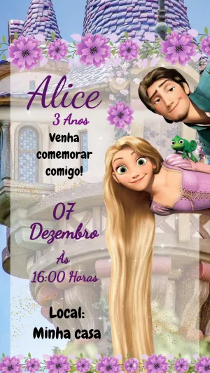 Convite de Aniversário Enrolados com Rapunzel para Editar