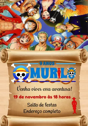 Convite de Aniversário One Piece com a Tripulação para Editar