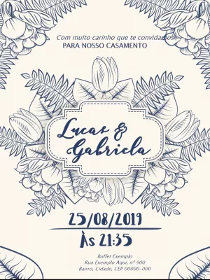 Convite de Casamento Floral Clássico para Editar Online