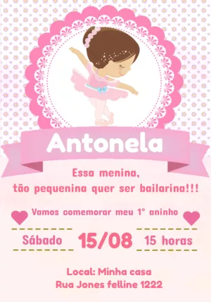 Convite Aniversário Bailarina Rosa para Editar Online