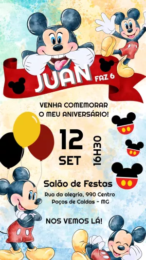Convite de Aniversário Mickey Mouse para Editar Online