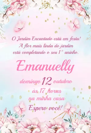 Convite Aniversário Jardim Encantado Floral para Editar Online