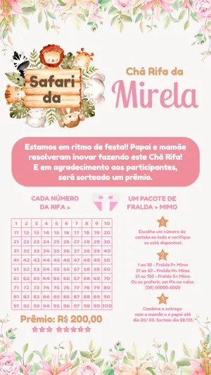 Convite Chá Rifa Safari com Animais para Editar Online