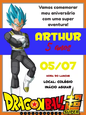 Convite de Aniversário Vegeta Dragon Ball Super para Editar