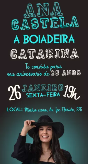 Convite de Aniversário Boiadeira com Foto para Editar Online