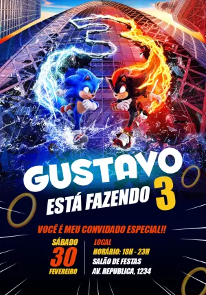 Convite de Aniversário Sonic e Shadow para Editar Online