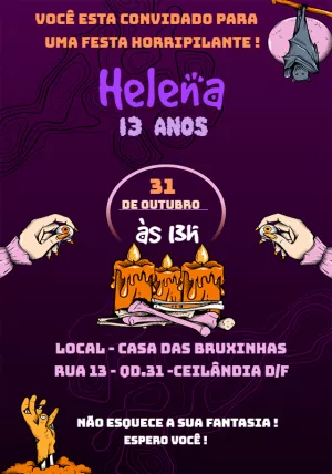 Convite Aniversário Halloween Horripilante para Editar Online