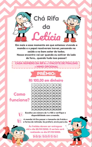 Convite Chá Rifa Hilda Editável para Enviar pelas Redes Sociais
