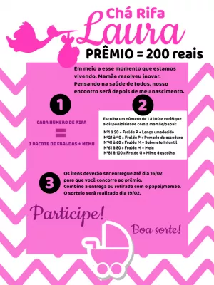 Convite Chá Rifa Cegonha Rosa para Editar e Imprimir