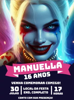 Convite de Aniversário Arlequina Editável Online