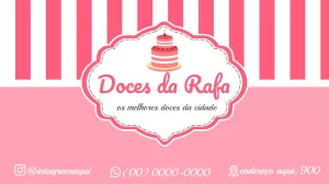 Cartão de Visita Doceria Listrado Rosa para Editar Online