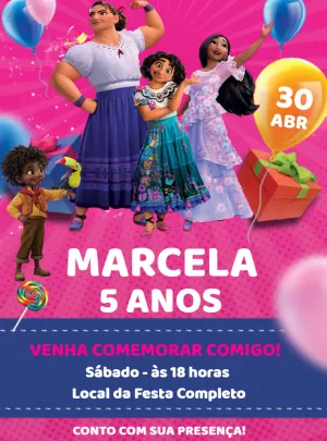 Convite de Aniversário Encanto com Personagens para Editar Online