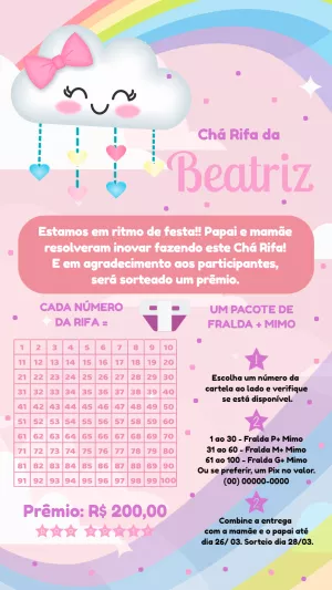 Convite Chá Rifa Chuva de Amor com Nuvem para Editar Online