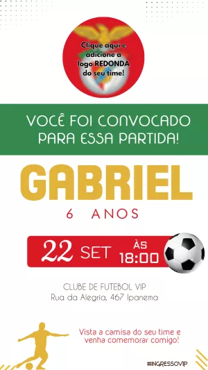 Convite de Aniversário Futebol para Editar e Personalizar