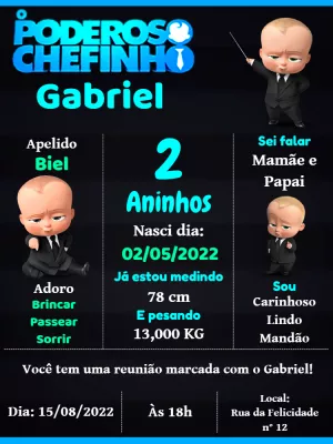 Convite de Aniversário Poderoso Chefinho para Editar Online