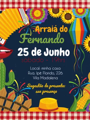 Convite de Aniversário Arraiá Junino para Editar e Imprimir