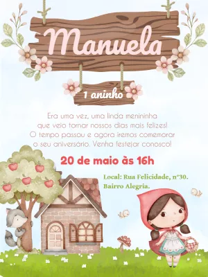 Convite Aniversário Chapeuzinho Vermelho para Editar Online