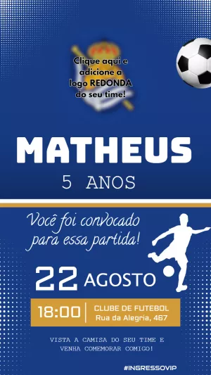 Convite Aniversário Futebol Azul para Editar com Logo do Time