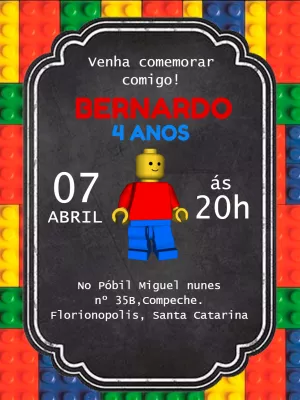 Convite de Aniversário Lego para Editar e Imprimir Online