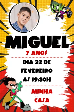Convite Aniversário Jovens Titans com Foto para Editar Online