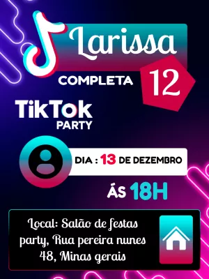 Convite de Aniversário TikTok com Foto para Editar Online