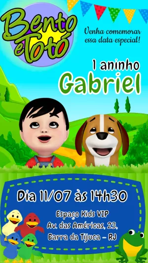 Convite de Aniversário Bento e Totó para Editar Online