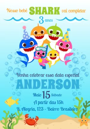 Convite de Aniversário Baby Shark Editável Online