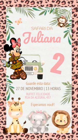 Convite de Aniversário Safari da Minnie para Editar Online