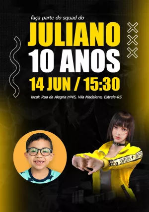 Convite Aniversário Free Fire com Foto para Editar Online
