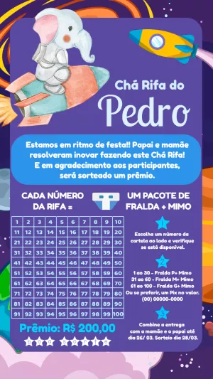 Chá Rifa Elefante Astronauta para Editar Online e Imprimir