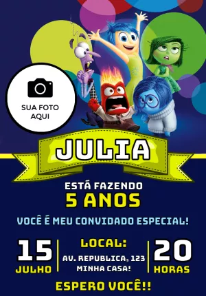 Convite Aniversário Divertidamente com Foto para Editar