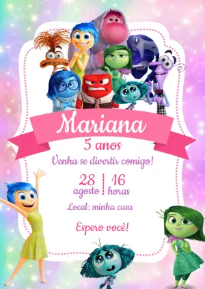Convite Aniversário Divertida Mente com Personagens para Editar